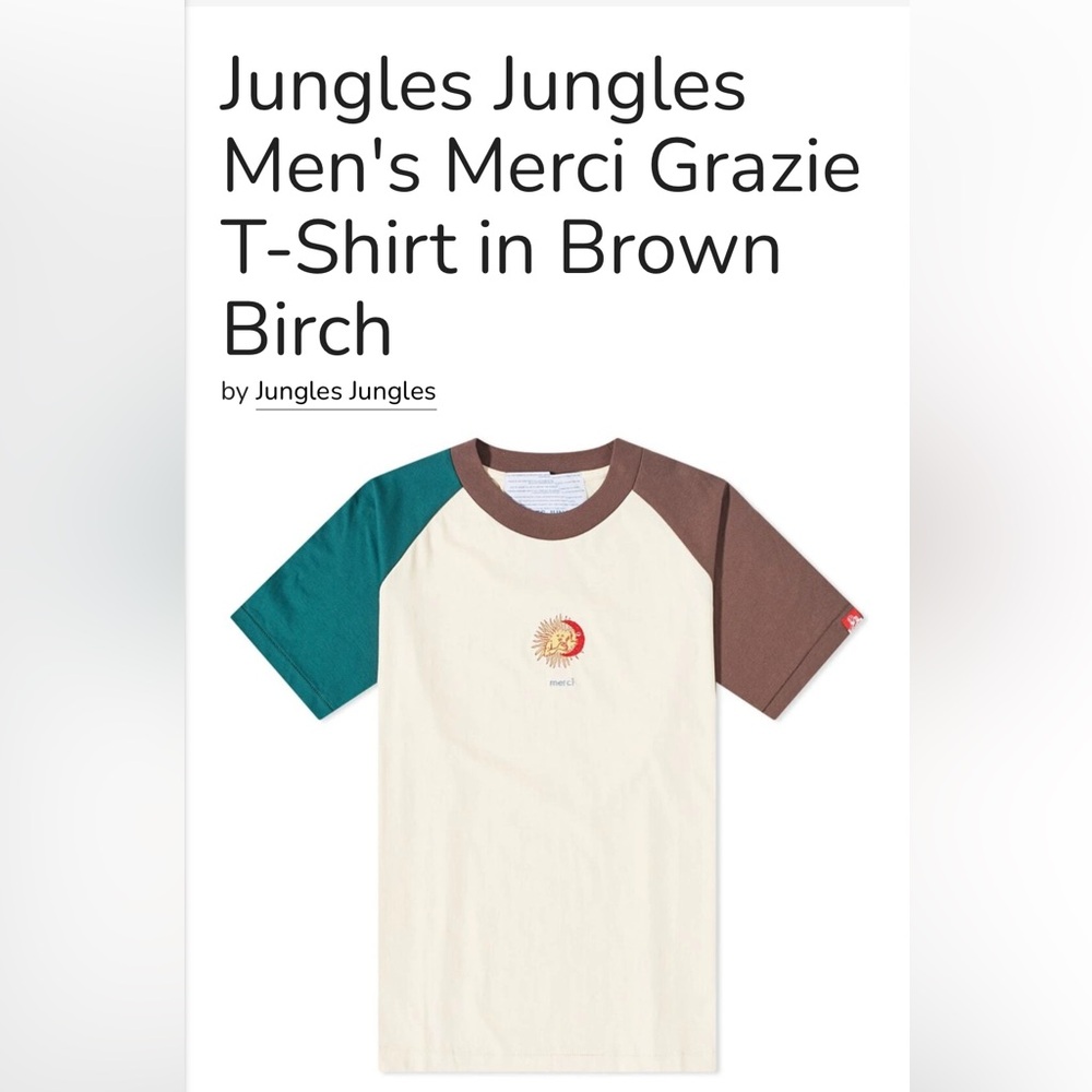 NWT Jungles Jungles Men's Merci Grazie Cotton T-Shirt in Brown Birch Size Small